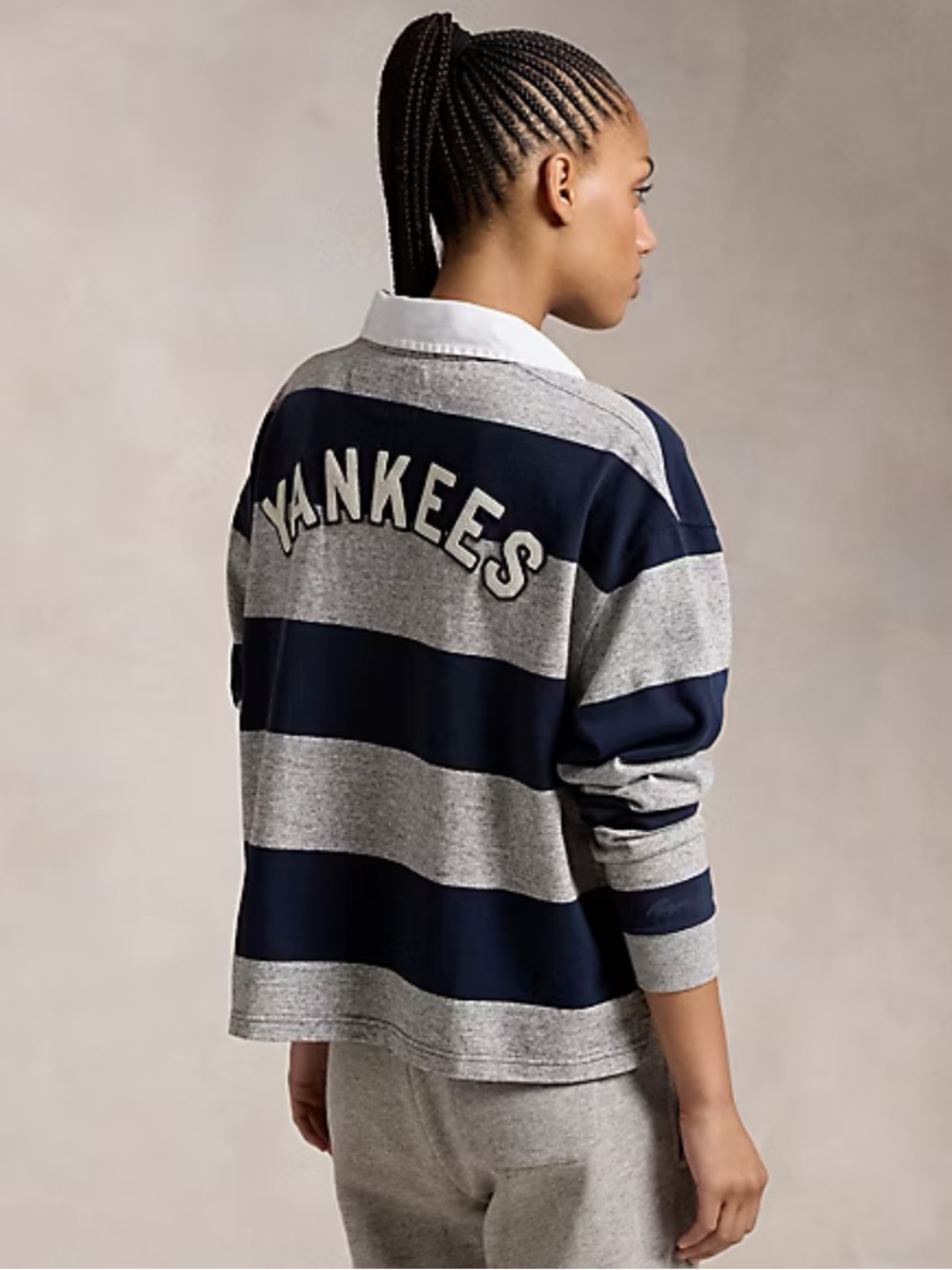 Ralph Lauren NY Yankees Striped Rugby Shirt - Navy & Gray - Picture 2 of 7